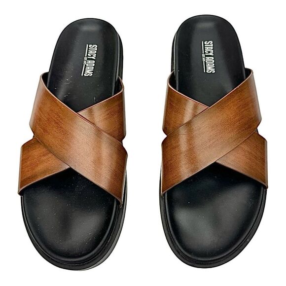 Stacy Adams Daniel Cross Strap Mens Slide Sandal - Brown Pre-Owned Size 10 M - Picture 9 of 10